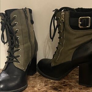Stylish Black and Olive Faux Lace-Up Ankle Boots - Kohl’s Size 8